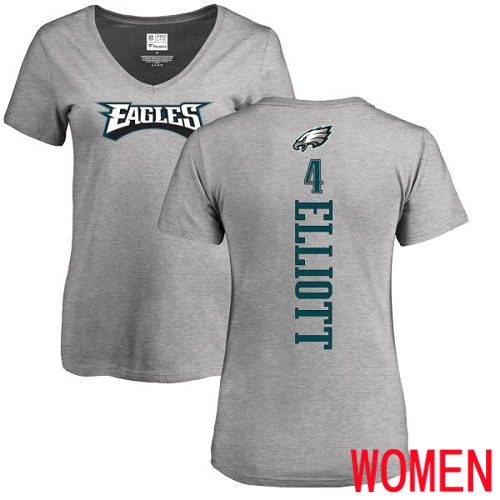 Women Philadelphia Eagles #4 Jake Elliott Ash Backer V-Neck NFL T Shirt